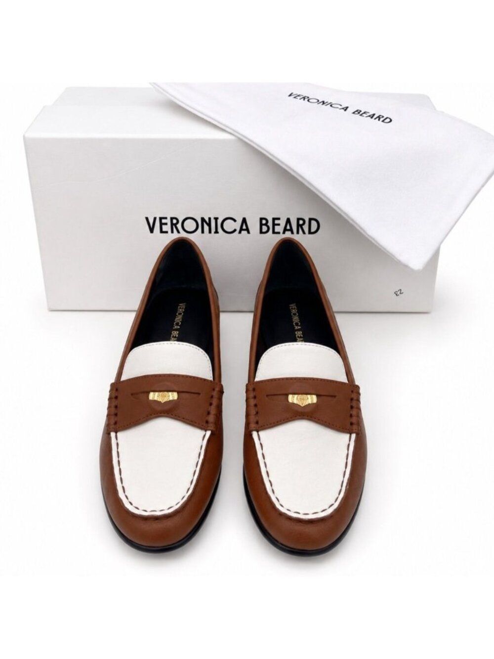 Veronica Beard $350 Penny-2 Two Tone Caramel Lily Leather Loafers Womens Size 7 - Picture 4 of 7